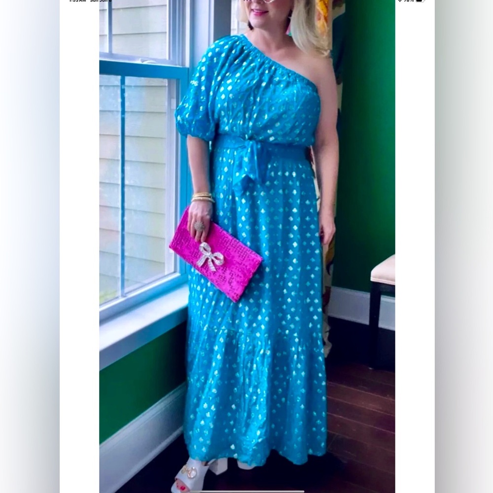 Lilly Pulitzer NWT Zelalynn One-Shoulder Maxi Dress Blue Rhapsody PP Size 4 - Picture 3 of 9